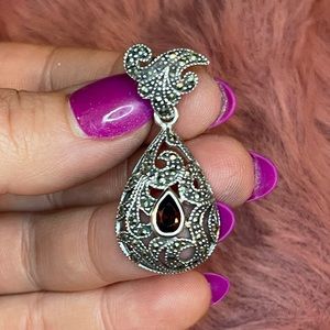 Vintage genuine garnet and sterling silver pendant ONLY